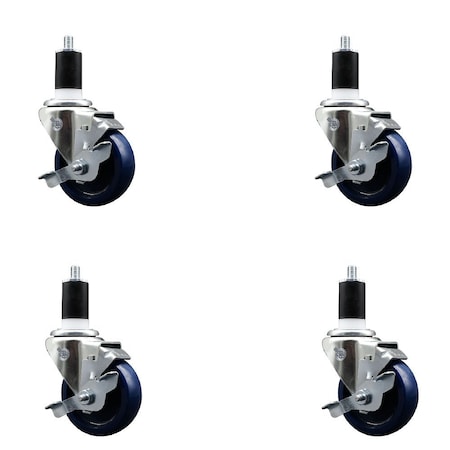 Service Caster 3.5'' Solid Poly Swivel 1-1/2'' Expanding Stem Caster Set with Brake, 4PK SCC-EX20S3514-SPUS-TLB-112-4